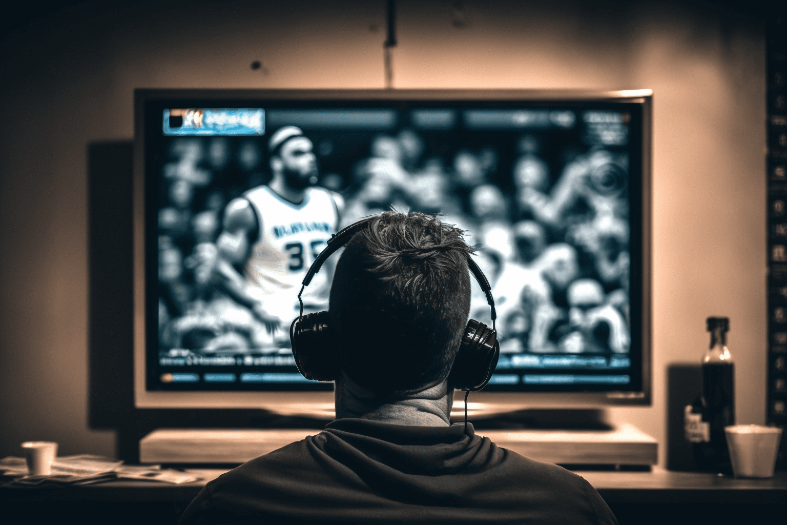 Мужчина смотрит баскетбол